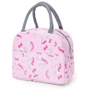 Insulated Nylon Lunch Bags Pink Unicorn Themed