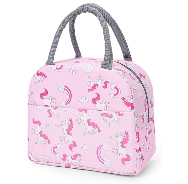 Insulated Nylon Lunch Bags Pink Unicorn Themed