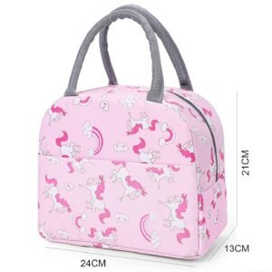 Insulated Nylon Lunch Bags Pink Unicorn Themed
