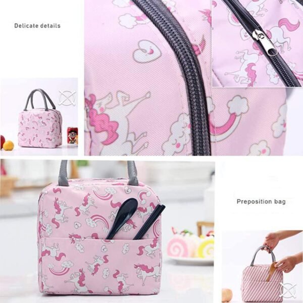 Insulated Nylon Lunch Bags Pink Unicorn Themed