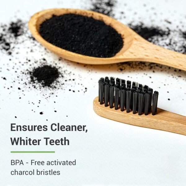 Organic Bamboo Toothbrush Pack of 4 Charcoal Activated Soft Bristles, Biodegradable Toothbrush