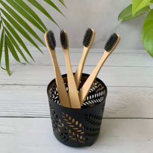 Organic Bamboo Toothbrush Pack of 4 Charcoal Activated Soft Bristles, Biodegradable Toothbrush