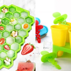 Summer combo 37 Cavity Silicone Ice Cube Tray with Set of 6 Plastic Reusable Ice Pop Makers
