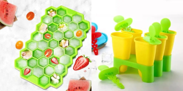 Summer combo 37 Cavity Silicone Ice Cube Tray with Set of 6 Plastic Reusable Ice Pop Makers