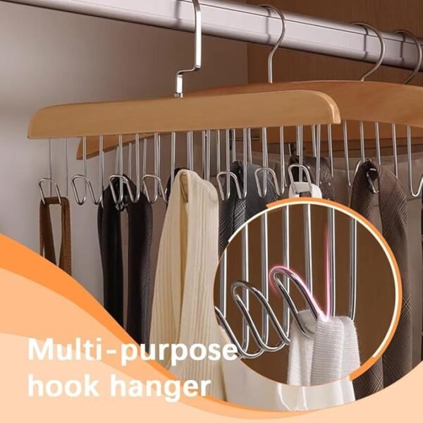 Wooden Hanger - Multipurpose Adjustable 8 Hooks Closet Wooden Hanger - Image 5