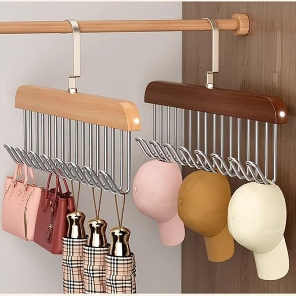 Wooden Hanger - Multipurpose Adjustable 8 Hooks Closet Wooden Hanger - Image 6