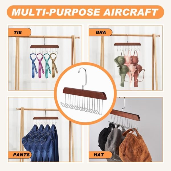 Wooden Hanger - Multipurpose Adjustable 8 Hooks Closet Wooden Hanger - Image 3
